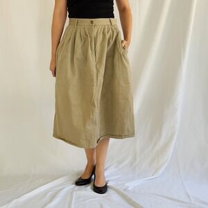 80s/90s Khaki Cotton Midi Skirt‎